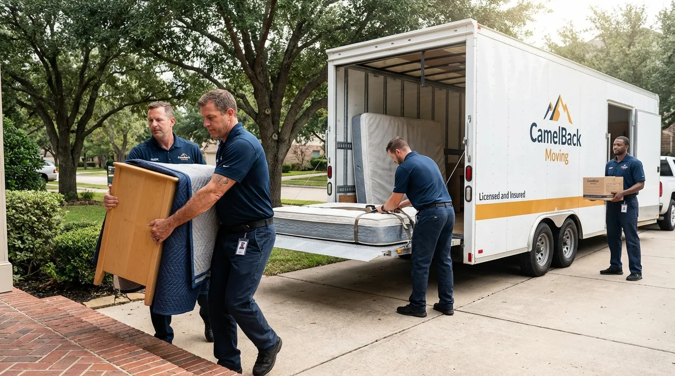 Crew loading residential truck for cross-state move from Saint Simons Island, GA