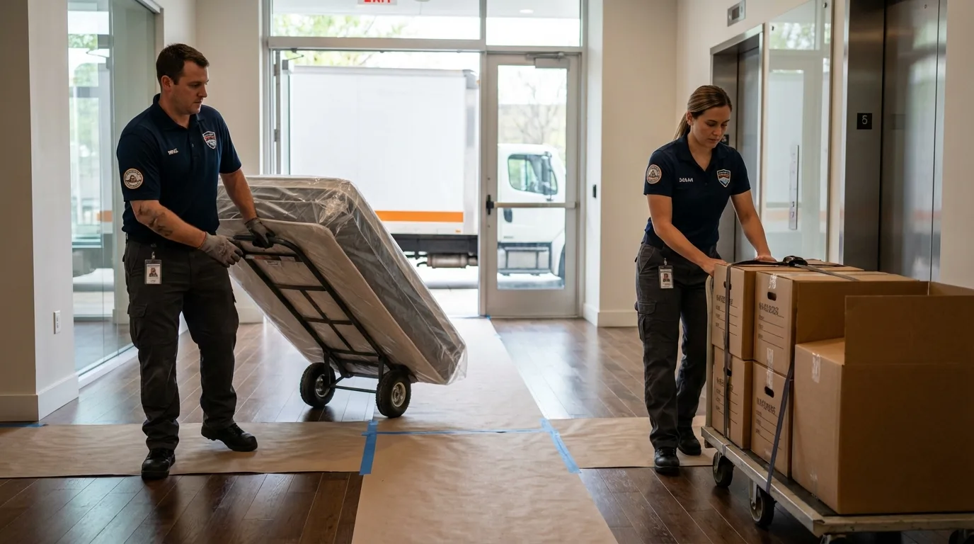 Professional apartment movers loading elevator in Saint Simons Island, GA
