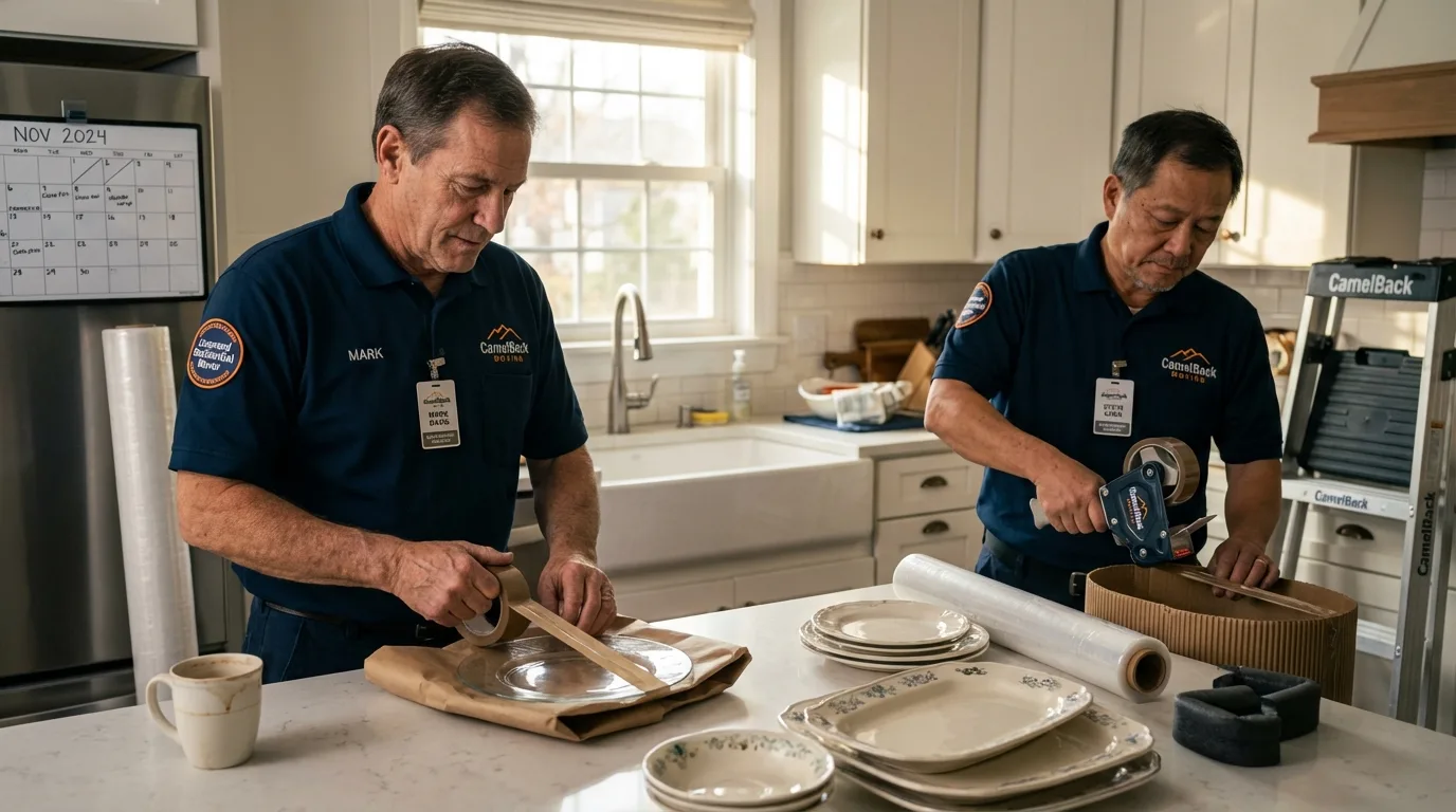 Professional crew packing kitchen dishware in Saint Simons Island, GA